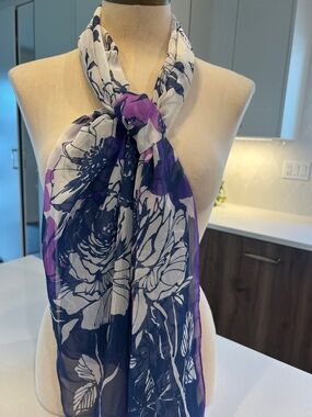 Floral Sheer Scarf in Navy, Purple & White